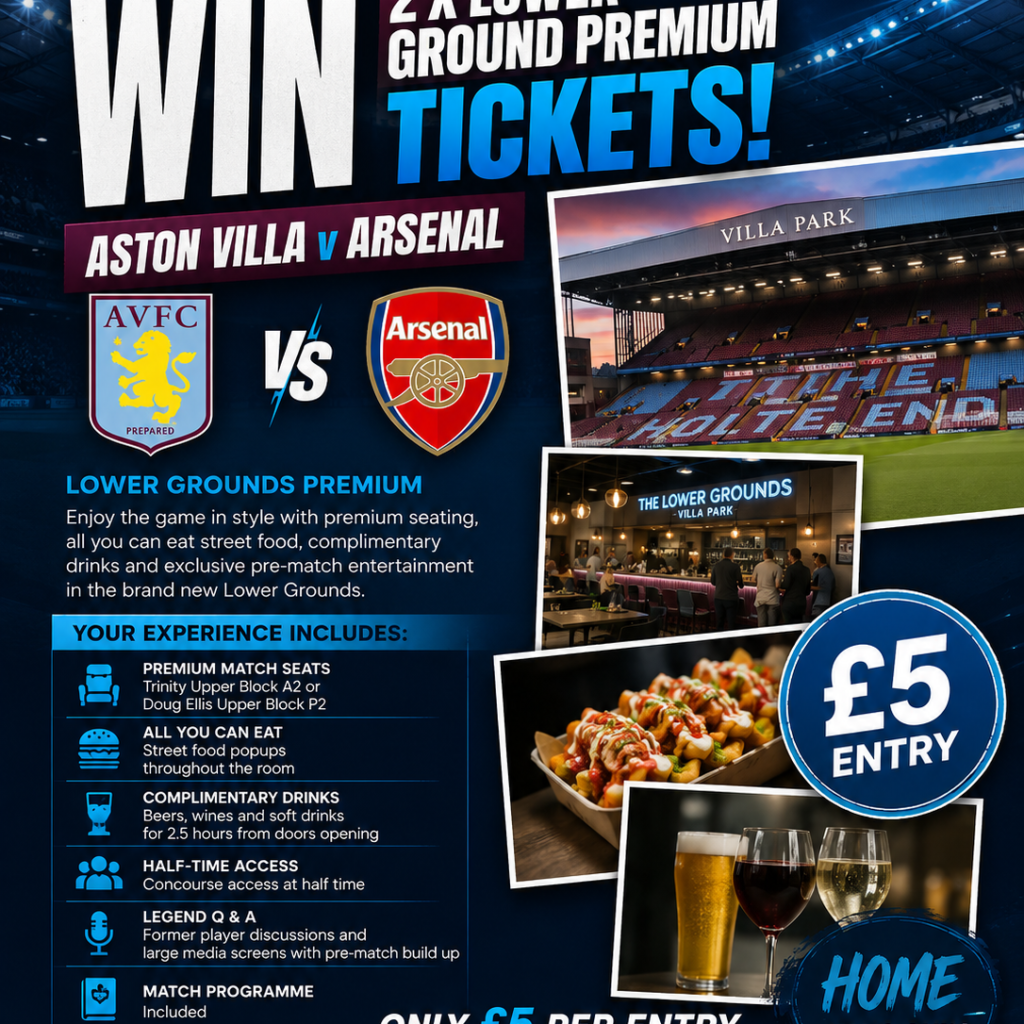 Aston Villa v Arsenal 2x Lower Ground Premium